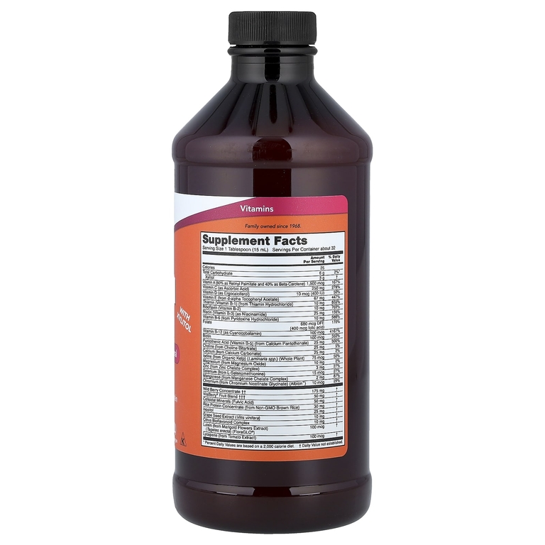 NOW Foods, комплекс мультивитиминов и минералов в жидкой форме, со вкусом диких ягод, 16 жидких унций (473 мл)