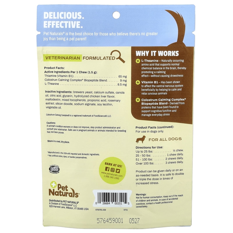 Pet Naturals, поддержка когнитивных функций и помощь с повседневным стрессом, для собак всех размеров, 30 жевательных таблеток, 45 г (1,59 унции)