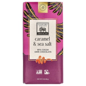 Endangered Species Chocolate, темный шоколад, карамель и морская соль, 60% какао, 85 г (3 унции)