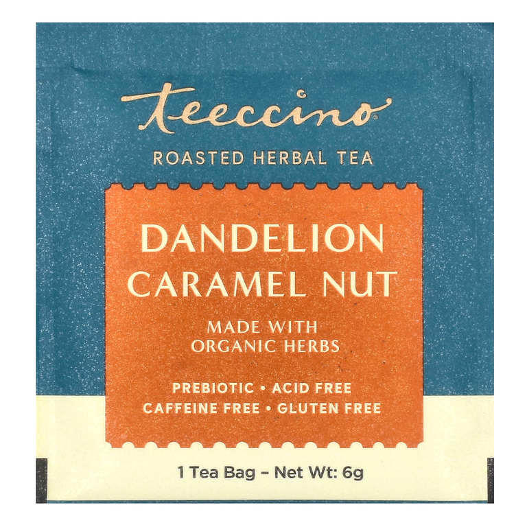 Teeccino, чай из обжаренных трав, одуванчик, карамель и орех, без кофеина, 25 чайных пакетиков, 150 г (5,3 унции)