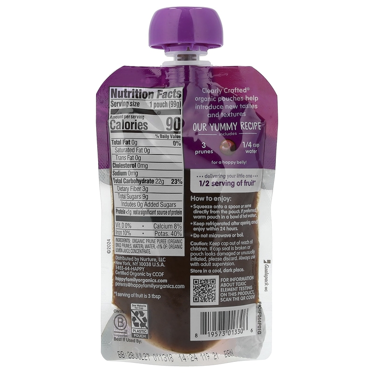 Happy Family Organics, органическое детское питание, этап 1, чернослив, 99 г (3,5 унции)