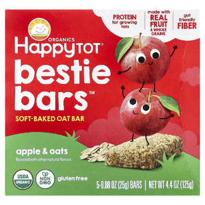 Happy Family Organics, овсяный батончик с клетчаткой и протеином, для детей от 2 лет, органические яблоки и шпинат, 5 батончиков по 25 г (0,88 унции)