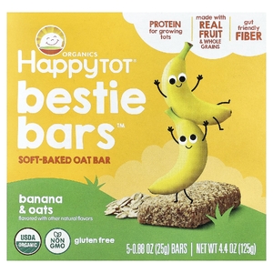 Happy Family Organics, овсяный батончик с клетчаткой и протеином, с органической морковью и бананом, 5 батончиков, 25 г (0,88 унции)