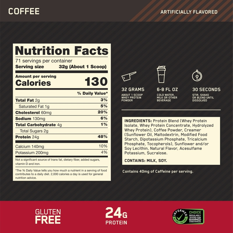 Optimum Nutrition, изолят сывороточного протеина, кофе, 2,27 кг (5 фунтов)