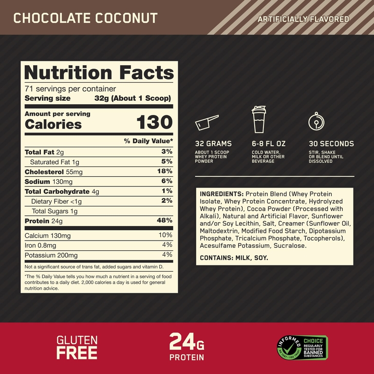 Optimum Nutrition, изолят сывороточного протеина, со вкусом шоколада и кокоса, 2,27 кг (5 фунтов)