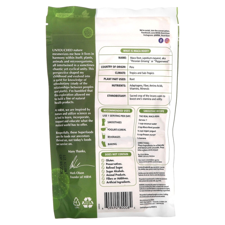 MRM Nutrition, порошок из корня органической маки, 240 г (8,5 унции)