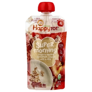 Happy Family Organics, пюре, этап 4, органические яблоки, корица, йогурт, овес и суперчайя, 113 г (4 унции)