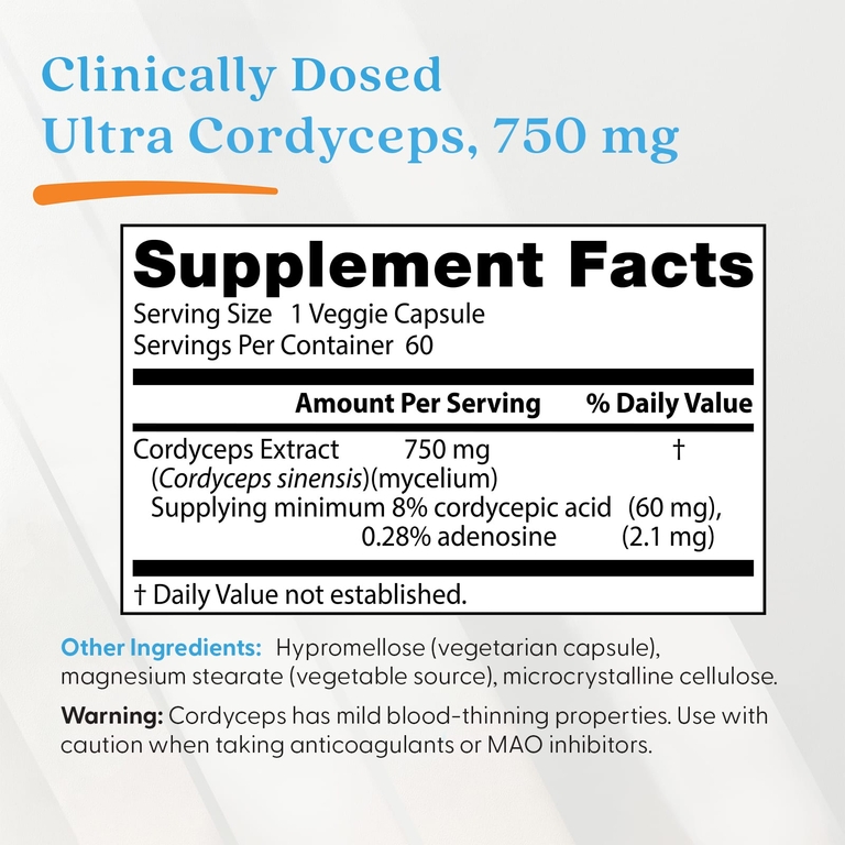 Doctor's Best, ультра кордицепс, 750 мг, 60 вегетарианских капсул