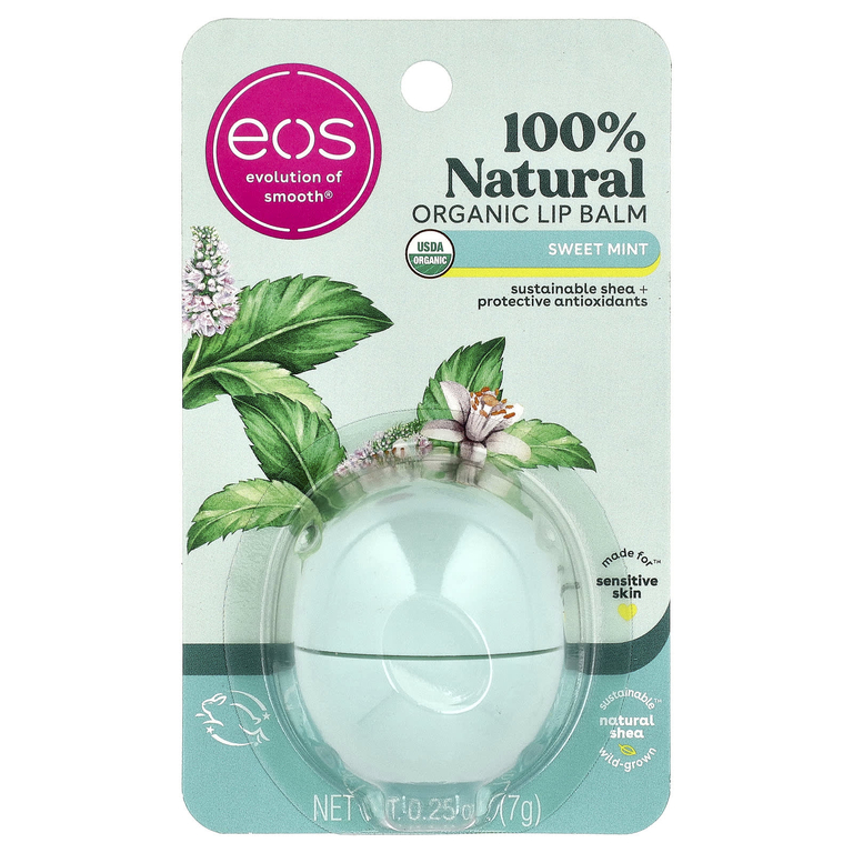 EOS, 100% натуральный органический бальзам для губ, сладкая мята, 7 г (0,25 унции)