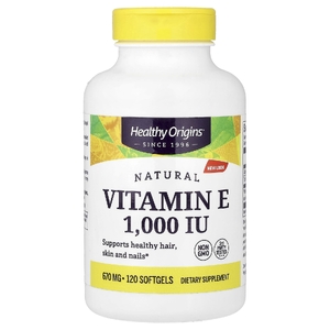 Healthy Origins, натуральный витамин E, 670 мг (1000 МЕ), 120 капсул