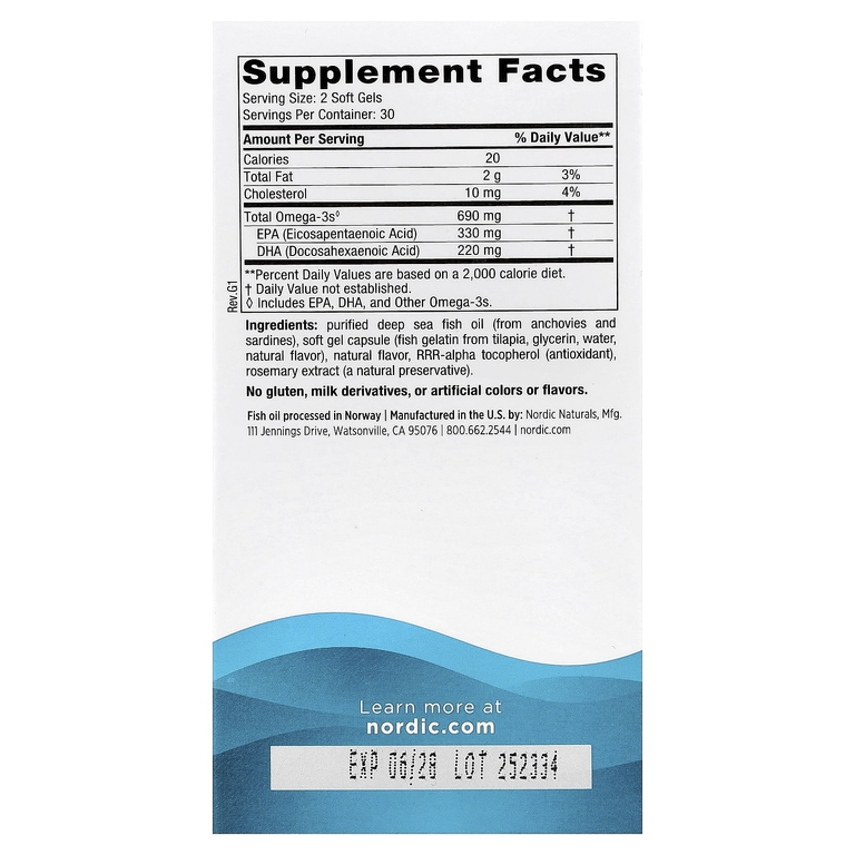 Nordic Naturals, омега-3, со вкусом лимона, 60 капсул (345 мг в 1 капсуле)