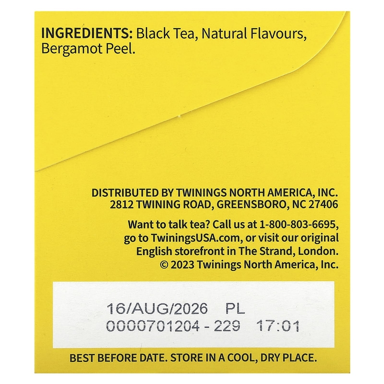 Twinings, черный чай, с бергамотом, экстракрепкий, 20 чайных пакетиков, 40 г (1,41 унции)