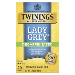 Twinings, Леди Грей®, ароматизированный черный чай, без кофеина, 20 чайных пакетиков, 40 г (1,41 унции)