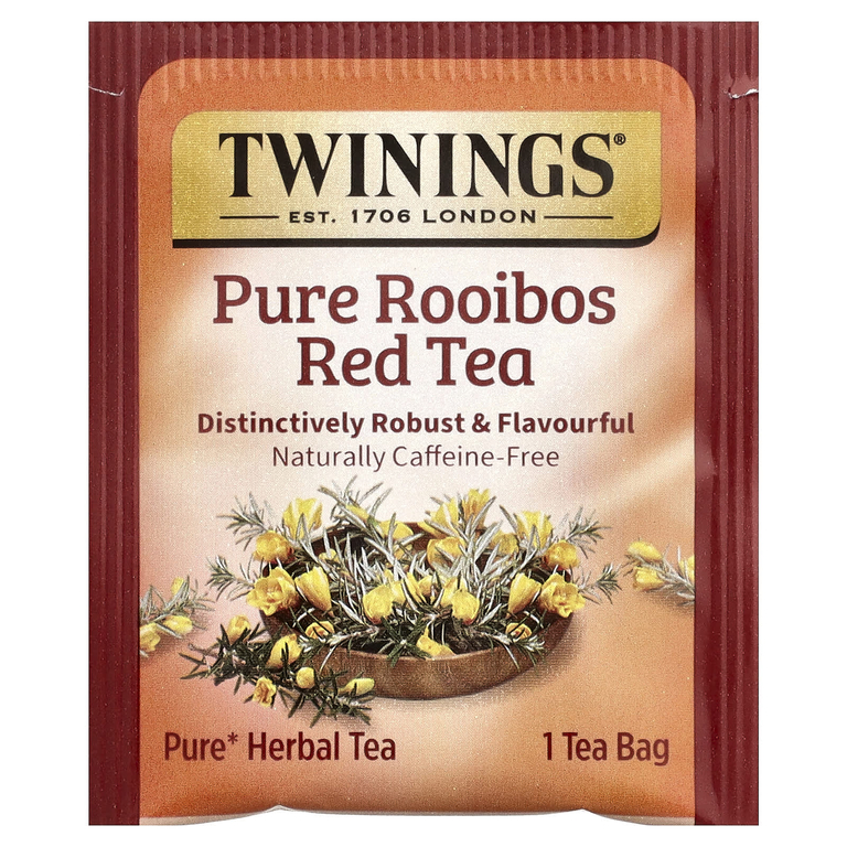 Twinings, чистый травяной чай, чистый красный чай ройбуш, без кофеина, 20 чайных пакетиков, 40 г (1,41 унции)