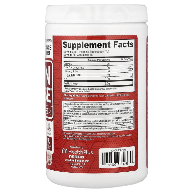 Health Plus, Клетчатка из шелухи семян подорожника, натуральный клубничный вкус, 255 г (9 унций)
