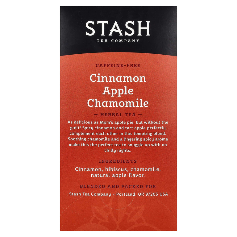 Stash Tea, травяной чай, корица, яблоко и ромашка, без кофеина, 20 чайных пакетиков, 40 г (1,4 унции)