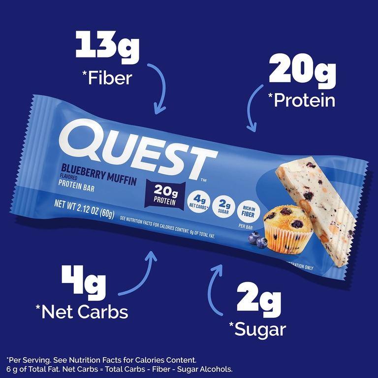 Quest Nutrition, протеиновый батончик, вкус кекса с голубикой, 12 батончиков по 60 г (2,12 унции)