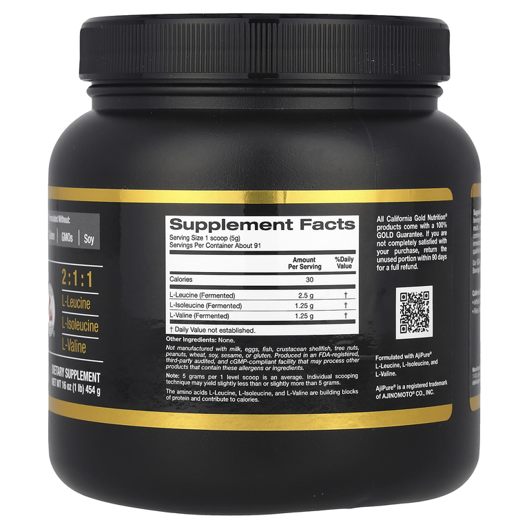 California Gold Nutrition, Спорт, аминокислоты с разветвлённой цепью в порошке, 454 мг (1 фунт)