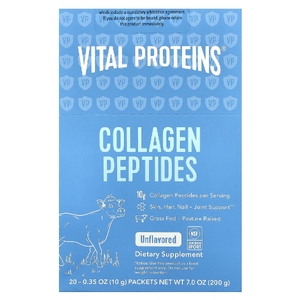 Vital Proteins, пептиды коллагена, без вкуса, 20 пакетиков, весом 10 г (0,35 унции) каждый
