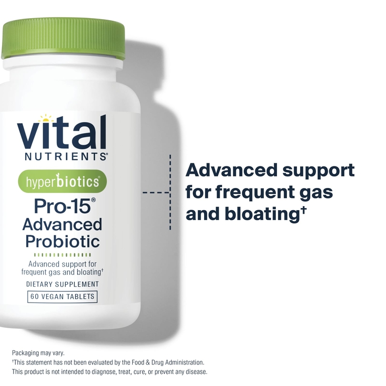 Vital Nutrients, пробиотик при частом газообразовании и вздутии живота, 60 веганских таблеток