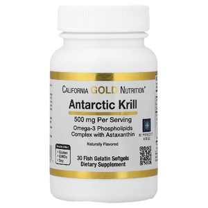California Gold Nutrition, масло антарктического криля, комплекс фосфолипидов из омега-3 с ЭПК, ДГК и астаксантином, натуральный вкус клубники и лимона, 500 мг, 30 капсул из рыбьего желатина