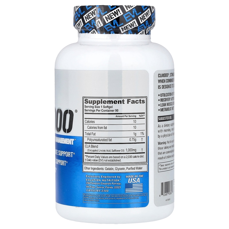 EVLution Nutrition, конъюгированная линолевая кислота, 90 капсул (1000 мг в 1 капсуле)