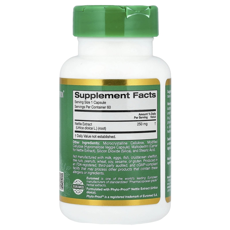 California Gold Nutrition, экстракт корня крапивы, 250 мг, 60 растительных капсул