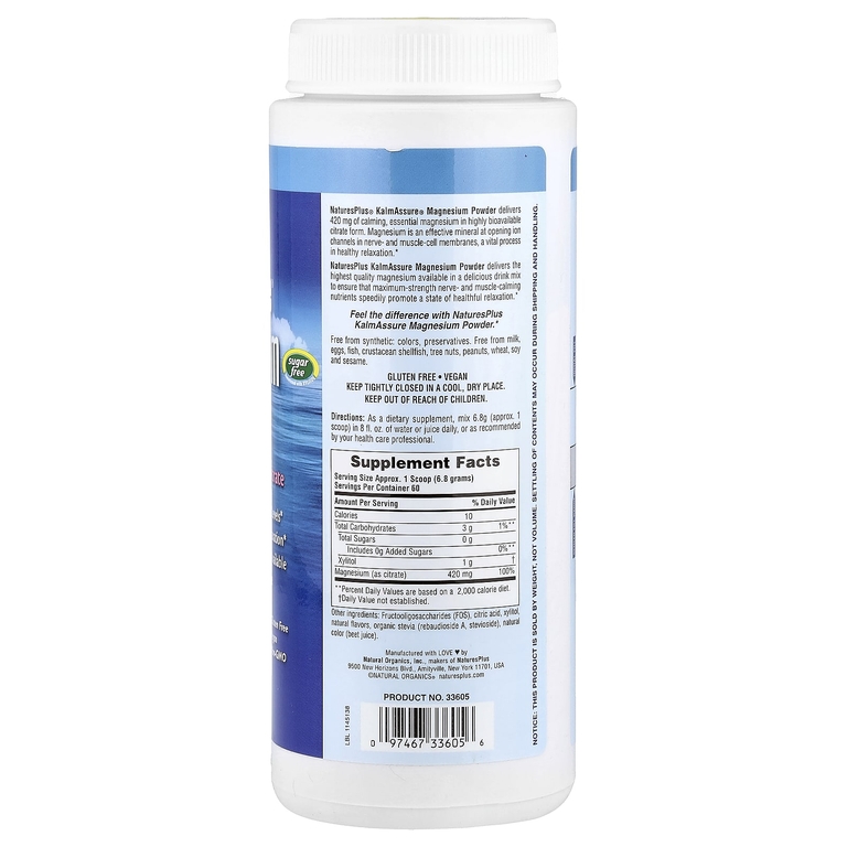 NaturesPlus, магний в порошке, со вкусом освежающего розового лимонада, 408 г (0,9 фунта)