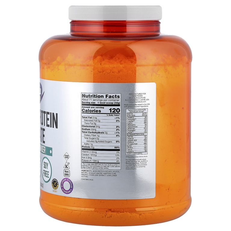 NOW Foods, Спорт, изолят сывороточного протеина, сливочная ваниль, 2268 г (5 фунтов)