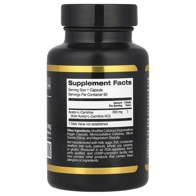 California Gold Nutrition, ацетил-L-карнитин, 500 мг, 60 растительных капсул