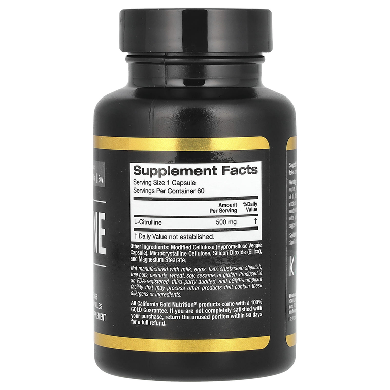 California Gold Nutrition, Спорт, L-цитруллин, 500 мг, 60 растительных капсул