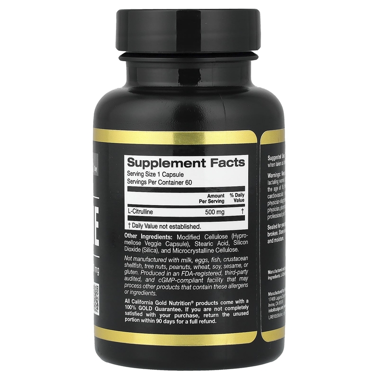 California Gold Nutrition, Спорт, L-цитруллин, 500 мг, 60 растительных капсул