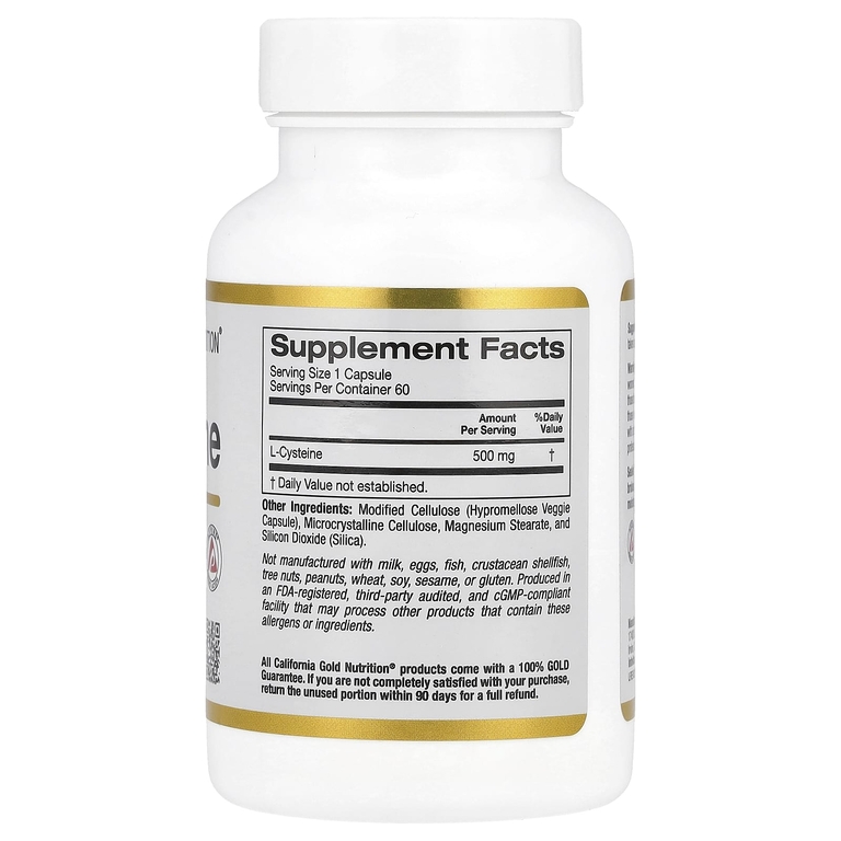 California Gold Nutrition, L-цистеин, 500 мг, 60 растительных капсул