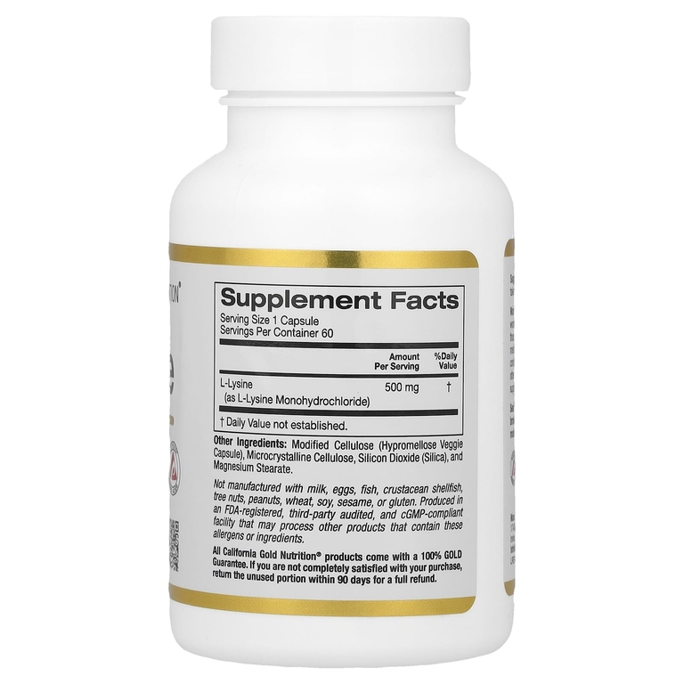 California Gold Nutrition, L-лизин, 500 мг, 60 растительных капсул