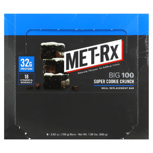 MET-Rx, батончик для замены еды, хрустящее печенье, 9 батончиков, 100 г (3,52 унции)