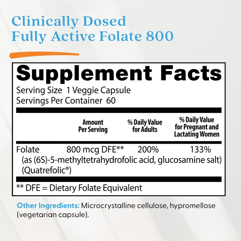 Doctor's Best, фолат, 800 мкг, 60 растительных капсул