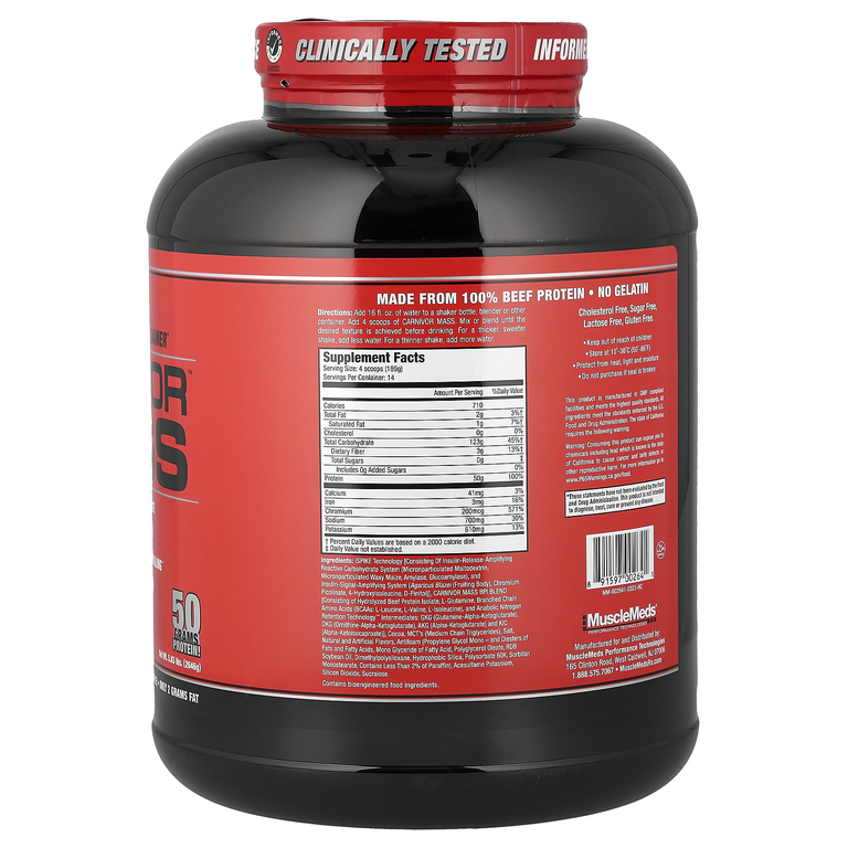 MuscleMeds, гейнер с говяжьим протеином, шоколадная помадка, 2646 г (5,83 фунта)
