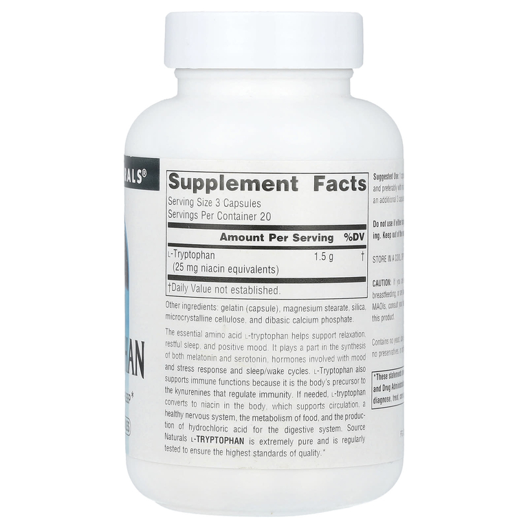 Source Naturals, L-триптофан, 500 мг, 60 капсул