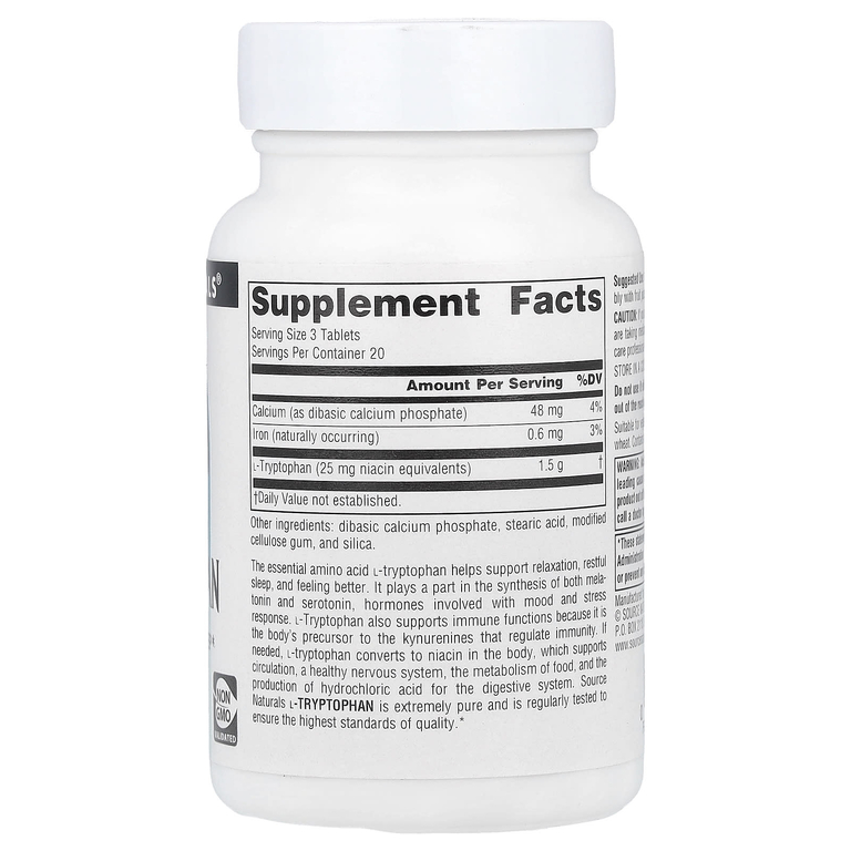 Source Naturals, L-триптофан, 500 мг, 60 таблеток (166 мг в 1 таблетке)