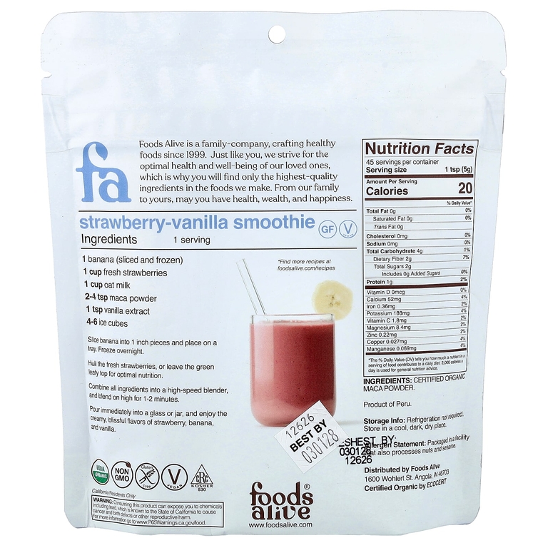 Foods Alive, Органический порошок из корня маки, 227 г (8 унций)