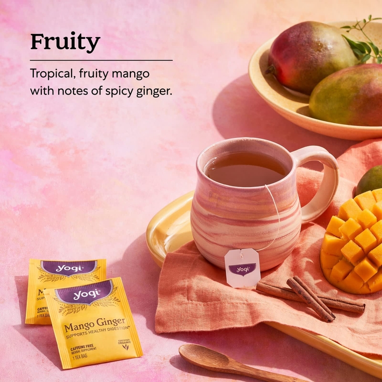 Yogi Tea, манго и имбирь, без кофеина, 16 чайных пакетиков, 32 г (1,12 унции)