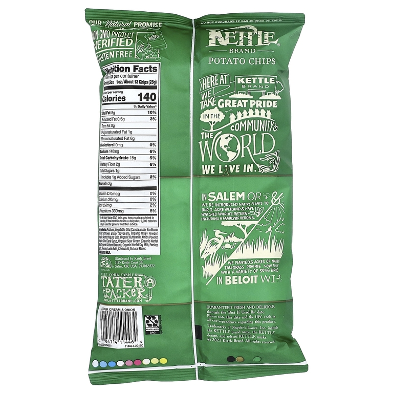 Kettle Foods, картофельные чипсы, сметана и лук, 141 г (5 унций)