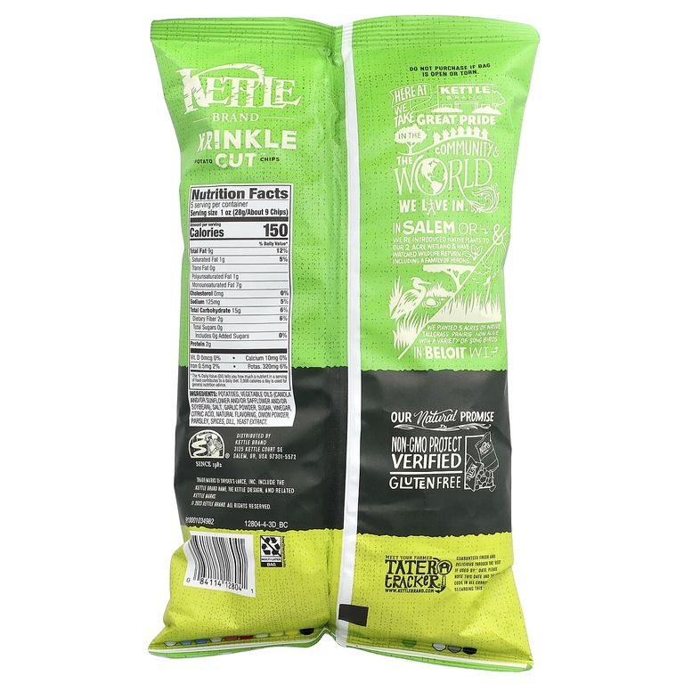 Kettle Foods, Krinkle Cut™, картофельные чипсы, с маринованным укропом, 141 г (5 унций)