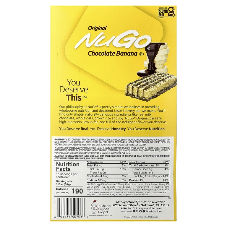 NuGo Nutrition, протеиновые батончики, шоколад и банан, 15 батончиков по 50 г (1,76 унции)