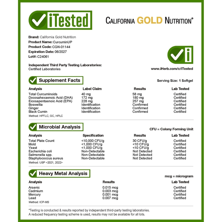 California Gold Nutrition, Комплекс с омега-3, куркумином, маслом из семян чёрного тмина, босвеллией и имбирём, 30 капсул из рыбьего желатина