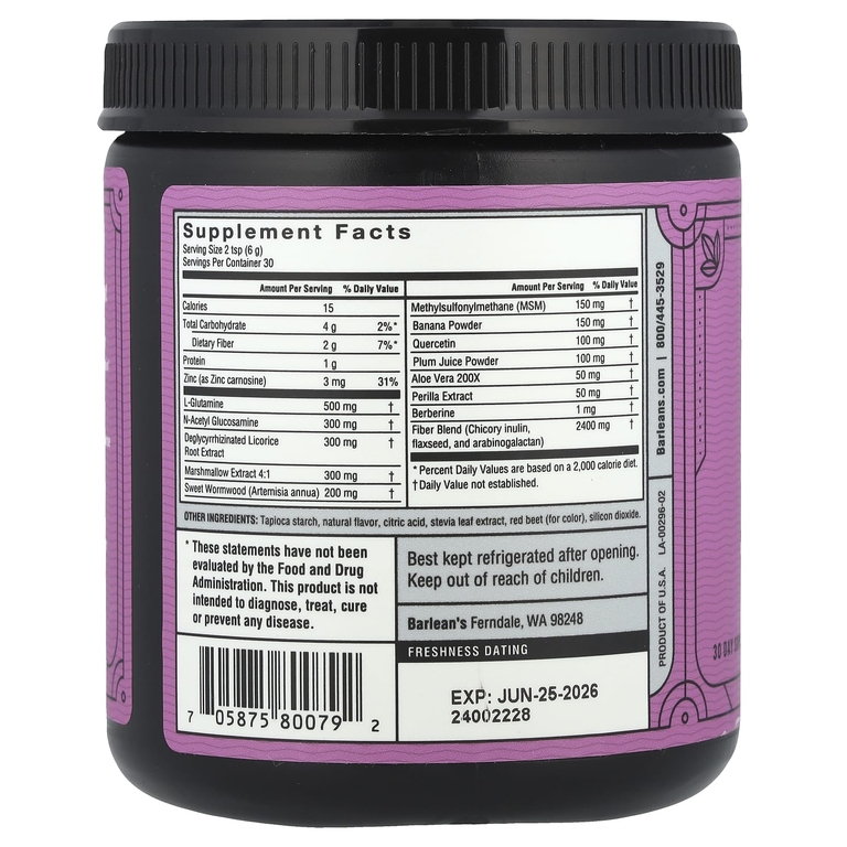 Barlean's, Ремонт кишечника, вкус ягод, 180 г (6,35 унции)
