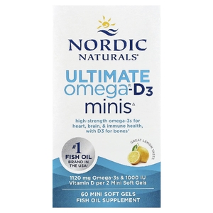 Nordic Naturals, омега-3 + витамин Д, лимон, 60 мини-капсул