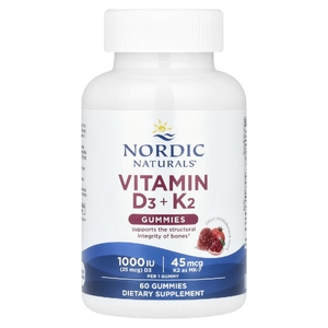 Nordic Naturals, витамины D3 и K2, гранат, 60 жевательных мармеладок
