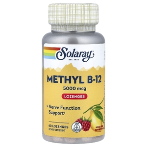 Solaray, метил B12 в форме пастилок, с натуральным лимонным вкусом и малиной, 5000 мкг, 60 пастилок