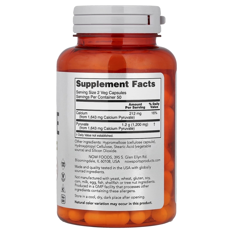 NOW Foods, Спорт, пируват, 100 растительных капсул